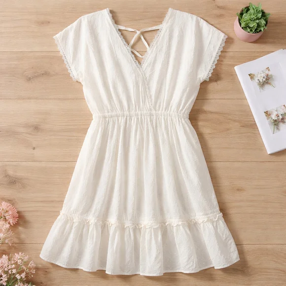 0207 NWT Size Medium Eyelet and lace baby doll swing dress. - Picture 1 of 11